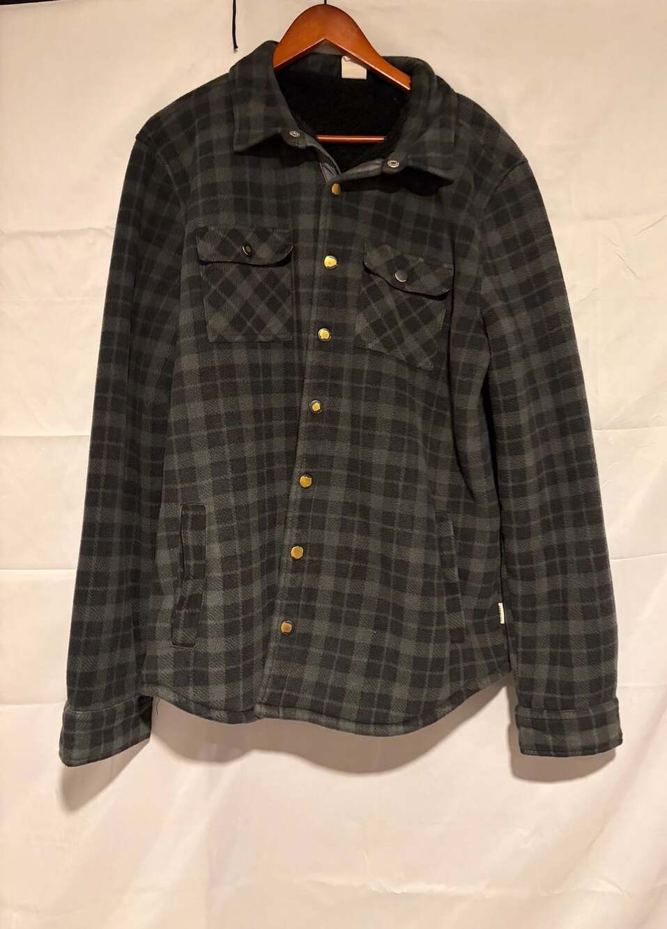 Voyager Mens Charcoal Plaid Fleece Lined Snap Front Shacket Jacket XL